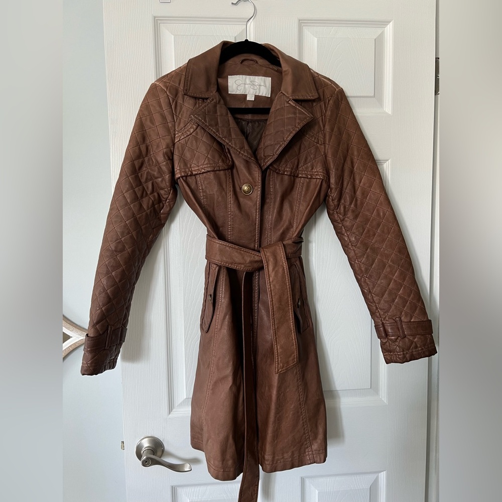 Jessica Simpson Faux Leather Trench Coat (XS)